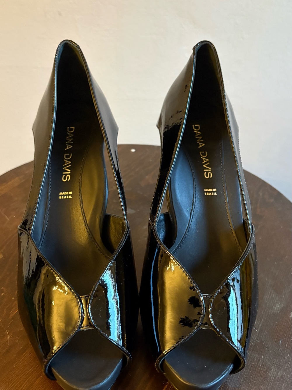 Dana Davis Black Patent Open-Toe Heels